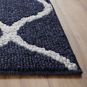 Maples Rugs Rebecca Contemporary Kitchen Rugs Non Skid Accent Area Carpet [Made in USA], 2'6 x 3'10, Navy Blue/White