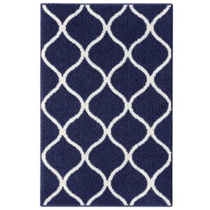 Maples Rugs Rebecca Contemporary Kitchen Rugs Non Skid Accent Area Carpet [Made in USA], 2'6 x 3'10, Navy Blue/White