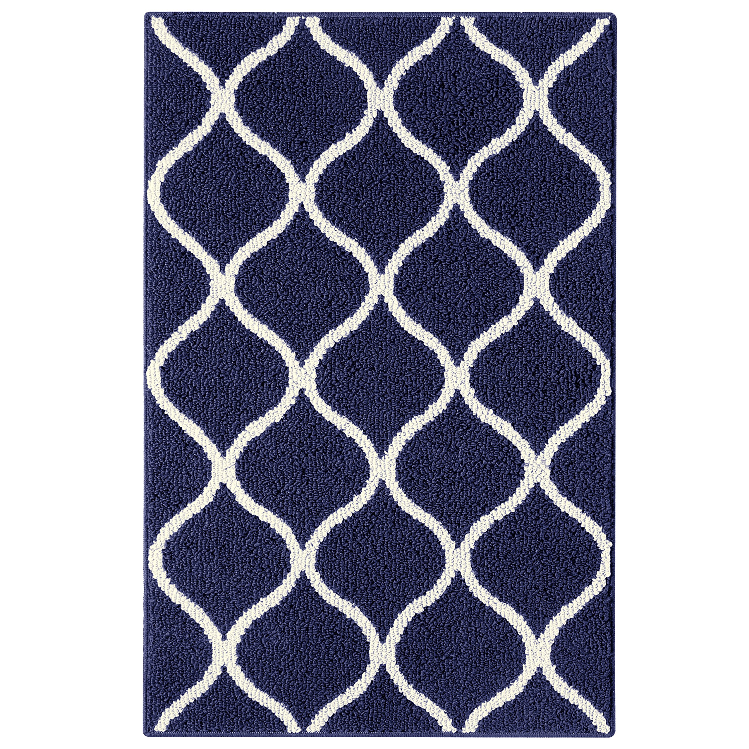 Maples Rugs Rebecca Contemporary Kitchen Rugs Non Skid Accent Area Carpet [Made in USA], 2'6 x 3'10, Navy Blue/White