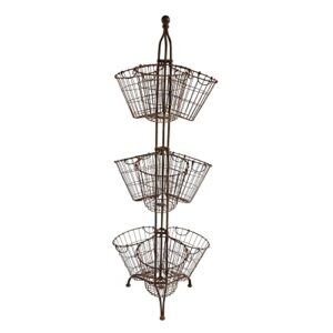 creative co-op tall metal stand with 9 wire basket, rust