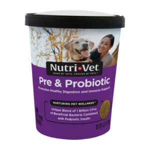 nutri-vet pre and probiotic soft chews for dogs - digestive health support dog probiotics - tasty liver and cheese alternative to dog probiotic powder - 120 soft chews