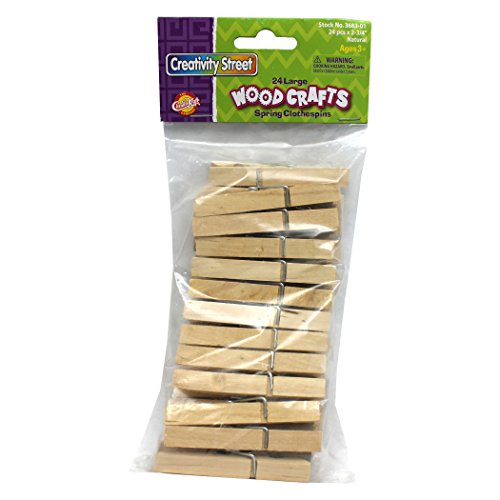 Chenille Kraft CK-368301 Spring Clothespins, 1.4" Height, 4" Wide, 8" Length, Large, Natural (24 count)