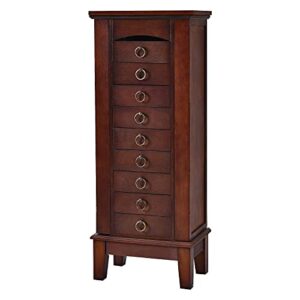 giantex jewelry cabinet with top compartment, 9 drawers & 2 side doors, wooden jewelry armoire storage chest stand with flip top mirror, necklace hooks, bedroom armoire with large storage, walnut