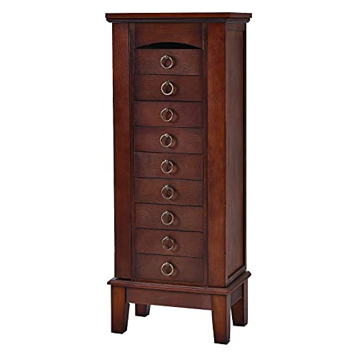 Giantex Jewelry Cabinet with Top Compartment, 9 Drawers & 2 Side Doors, Wooden Jewelry Armoire Storage Chest Stand with Flip Top Mirror, Necklace Hooks, Bedroom Armoire with Large Storage, Walnut