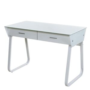onespace ultramodern glass computer desk with drawers, white medium