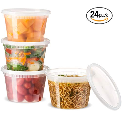 Basix [24 Count 16 Oz Combo] Disposable plastic Deli Food Storage Containers With Plastic Lids, Leakproof, Great For Meal Prep, Picnic, Take Out, traveling, Fruits, Snack, or Liquids