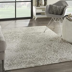 nourison damask farmhouse ivory 5' x 7' area -rug, easy -cleaning, non shedding, bed room, living room, dining room, kitchen (5x7)