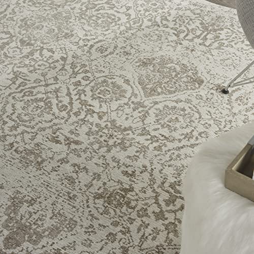 Nourison Damask Farmhouse Ivory 5' x 7' Area -Rug, Easy -Cleaning, Non Shedding, Bed Room, Living Room, Dining Room, Kitchen (5x7)