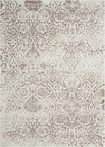 Nourison Damask Farmhouse Ivory 5' x 7' Area -Rug, Easy -Cleaning, Non Shedding, Bed Room, Living Room, Dining Room, Kitchen (5x7)