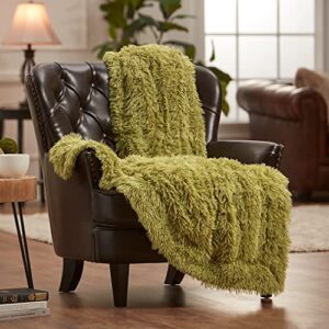 Chanasya Solid Faux Long Fur Throw Blanket - Soft, Fuzzy Throw Blanket - for Bed or Couch - 50" x 65” - Olive Green
