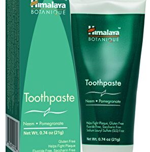 Himalaya Botanique Neem & Pomegranate Toothpaste, Original Formula for Brighter Teeth and Fresh Breath, 0.74 oz, Fluoride Free, TSA Approved Travel Size, 10 Pack