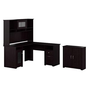bush furniture cabot l shaped desk with hutch and small storage cabinet with doors in espresso oak