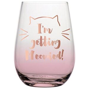 slant collections creative brands stemless wine glass, 20-ounce, getting meowied