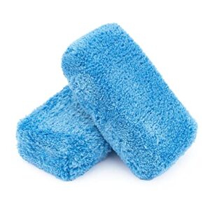 The Rag Company - Ultra Premium Korean Eagle Microfiber Detailing Applicator Sponge - Versatile Detailing Tool, Extra Absorbent, Able to Withstand Numerous Uses, 3in x 5in, Blue (2-Pack)