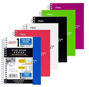 five star personal spiral notebook, 7" x 4 3/8", 100 sheets, college rule, assorted colors, 12 pack