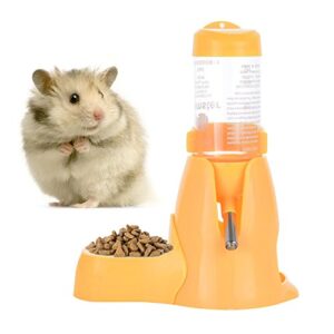 hamster automatic water bottle drinking feeder dispenser bottle 80ml with food feeder station bowl pet container for small animals(yellow)