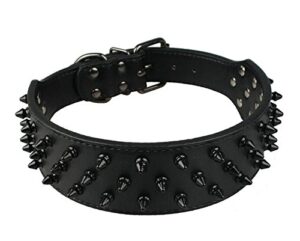 benala 2" black leather dog collars cool spiked studded pet dog collar for medium large dogs pitbulls mastiff bully