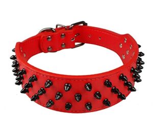 benala 2" black leather dog collars cool spiked studded pet dog collar for medium large dogs pitbulls mastiff bully