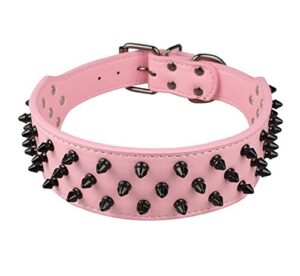 benala 2" black leather dog collars cool spiked studded pet dog collar for medium large dogs pitbulls mastiff bully