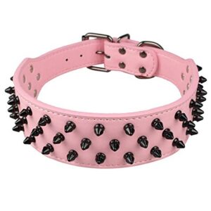 Benala 2" Black Leather Dog Collars Cool Spiked Studded Pet Dog Collar for Medium Large Dogs Pitbulls Mastiff Bully