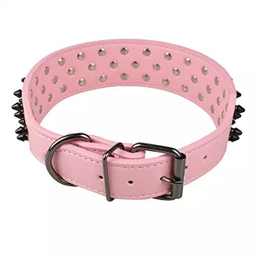 Benala 2" Black Leather Dog Collars Cool Spiked Studded Pet Dog Collar for Medium Large Dogs Pitbulls Mastiff Bully