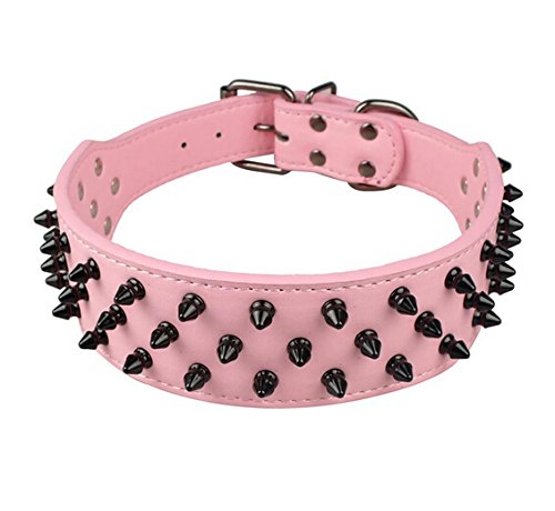 Benala 2" Black Leather Dog Collars Cool Spiked Studded Pet Dog Collar for Medium Large Dogs Pitbulls Mastiff Bully