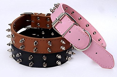 Benala 20-22" Large Spikes Leather Dog Collars Studded Dog Collar Medium Or Large Pet Collar Adjustable