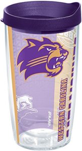 tervis western carolina catamounts college pride tumbler with wrap and royal purple lid 16oz, clear