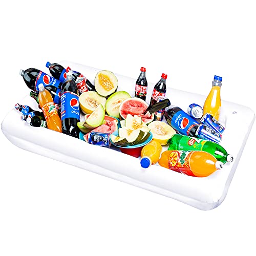 Inflatable Pool Table Serving Bar - Large Buffet Tray Server with Drain Plug - Keep Your Salads & Beverages Ice Cold - for Parties Indoor & Outdoor use Bar Party Accessories (White)