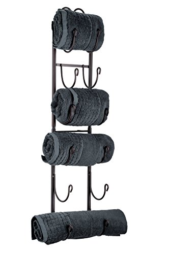 towel rack and wine rack - Bronze wall wine rack - wall mounted wine rack fits up 6 level wine bottles and many towels - fits as bathroom towel holder, or towel hanger, or a cap rack - By Sagler