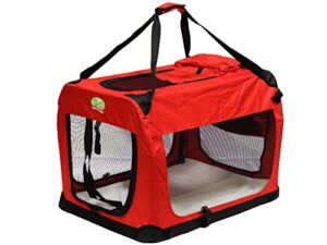 go pet club 48" soft collapsible dog crate for dogs, portable pet carrier, thick padded pet travel crate for indoor & outdoor, soft sided pet foldable kennel cage with durable mesh windows, red
