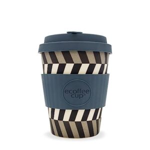 ecoffee cup 12oz 350ml reusable sustainable to-go travel coffee cups with no leak silicone lid tops, made with natural bamboo fibre, look into my eyes