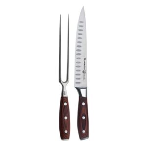 Messermeister Avanta Pakkawood Kullenschliff Carving Knife and Fork Set, 2 Piece