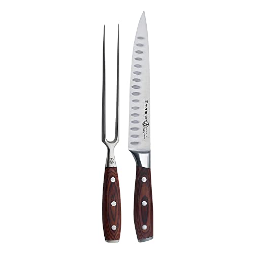 Messermeister Avanta Pakkawood Kullenschliff Carving Knife and Fork Set, 2 Piece