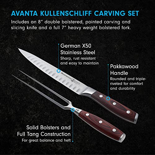 Messermeister Avanta Pakkawood Kullenschliff Carving Knife and Fork Set, 2 Piece