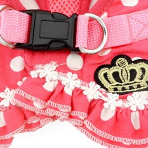 SELMAI Brother cat Dog Small Dog Harness Pink Leash Set Ladies Polka Dot Vest Mesh Padded Lead for Pet Cat Puppy Girls S