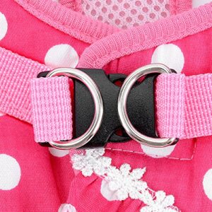 SELMAI Brother cat Dog Small Dog Harness Pink Leash Set Ladies Polka Dot Vest Mesh Padded Lead for Pet Cat Puppy Girls S