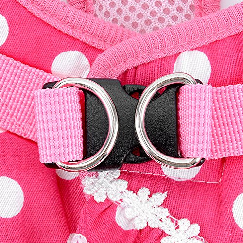 SELMAI Brother cat Dog Small Dog Harness Pink Leash Set Ladies Polka Dot Vest Mesh Padded Lead for Pet Cat Puppy Girls S