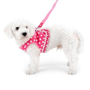 SELMAI Brother cat Dog Small Dog Harness Pink Leash Set Ladies Polka Dot Vest Mesh Padded Lead for Pet Cat Puppy Girls S