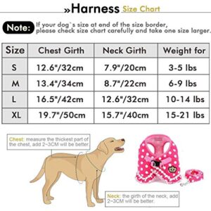 SELMAI Brother cat Dog Small Dog Harness Pink Leash Set Ladies Polka Dot Vest Mesh Padded Lead for Pet Cat Puppy Girls S