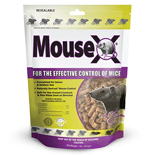 MouseX Bait Pellets, All-Natural Poison Free Humane Rat and Mouse Rodenticide Pellets, 1 lb. Bag - EcoClear Products