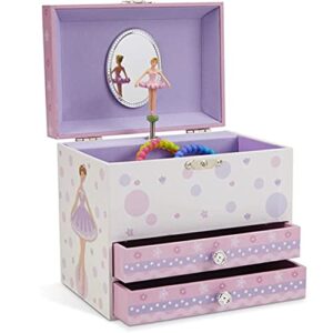 jewelkeeper white and purple ballerina musical jewelry box with 2 pullout drawers, swan lake tune