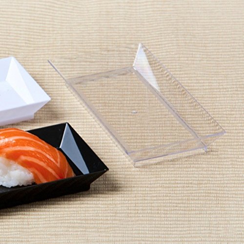 Zappy 50ct 2.5" x 5" Elegant Petite Mini Rectangle Tray Appetizer Dessert Plates - Disposable Hard Plastic Miniature Tasting Sushi Trays Sample Dish Party Plates (Clear)