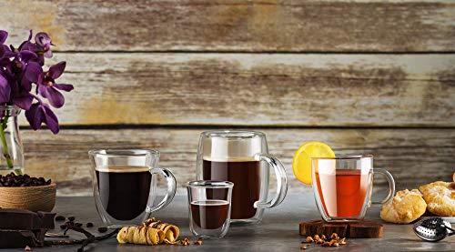 JoyJolt Double Wall Glass Coffee Mugs - 13.5oz Double Walled Glasses, Thermal Borosilicate Glass Insulated Coffee Mug. Clear Coffee Glass Cup, Cappuccino Mug, Iced Coffee Cup, Tea Mugs