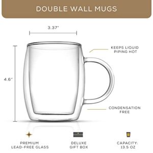 JoyJolt Double Wall Glass Coffee Mugs - 13.5oz Double Walled Glasses, Thermal Borosilicate Glass Insulated Coffee Mug. Clear Coffee Glass Cup, Cappuccino Mug, Iced Coffee Cup, Tea Mugs