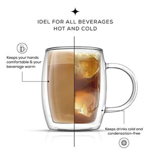 JoyJolt Double Wall Glass Coffee Mugs - 13.5oz Double Walled Glasses, Thermal Borosilicate Glass Insulated Coffee Mug. Clear Coffee Glass Cup, Cappuccino Mug, Iced Coffee Cup, Tea Mugs