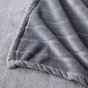 Bertte Decorative Stripe Lightweight Fleece Cozy Sofa Bed Seasons Throw 330 GSM Soft Plush Fuzzy Warm Fluffy Blanket, 50"x 60", Dark Grey