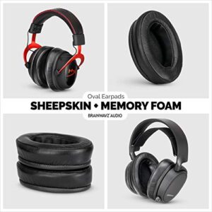 BRAINWAVZ Sheepskin Ear Pads for ATH M50X, M50XBT, M40X, HyperX, SHURE, Turtle Beach, AKG, ATH, Philips, JBL, Fostex Replacement Memory Foam Earpads & Fits Many Headphones (See List), Leather Oval