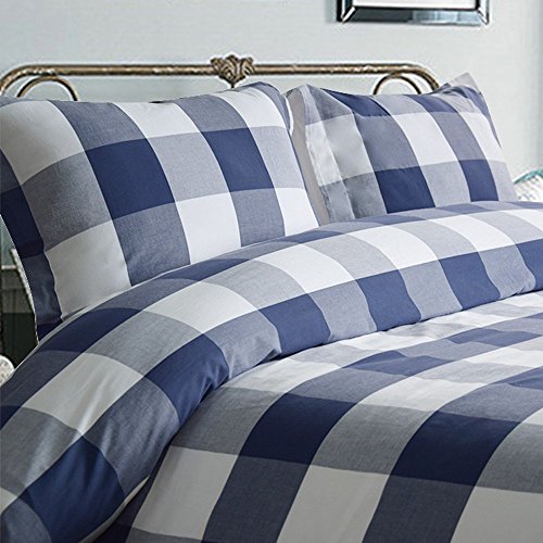 Merryfeel Cotton Duvet Covet Set,100% Cotton Yarn Dyed Buffalo Check Duvet Cover Set, Gingham Plaid Bedding Set- Full/Queen Navy