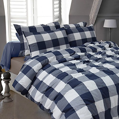 Merryfeel Cotton Duvet Covet Set,100% Cotton Yarn Dyed Buffalo Check Duvet Cover Set, Gingham Plaid Bedding Set- Full/Queen Navy